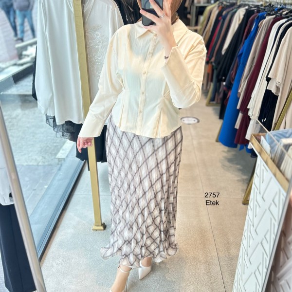 2757 Astarlı Desenli Şifon Etek - Görsel 9