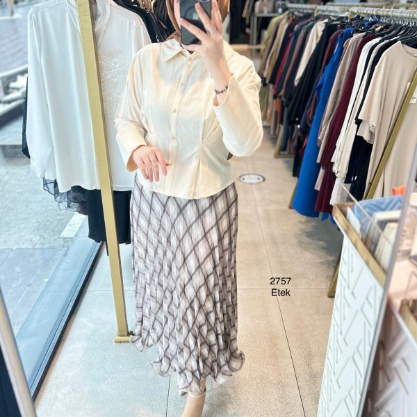 2757 Astarlı Desenli Şifon Etek - Görsel 12