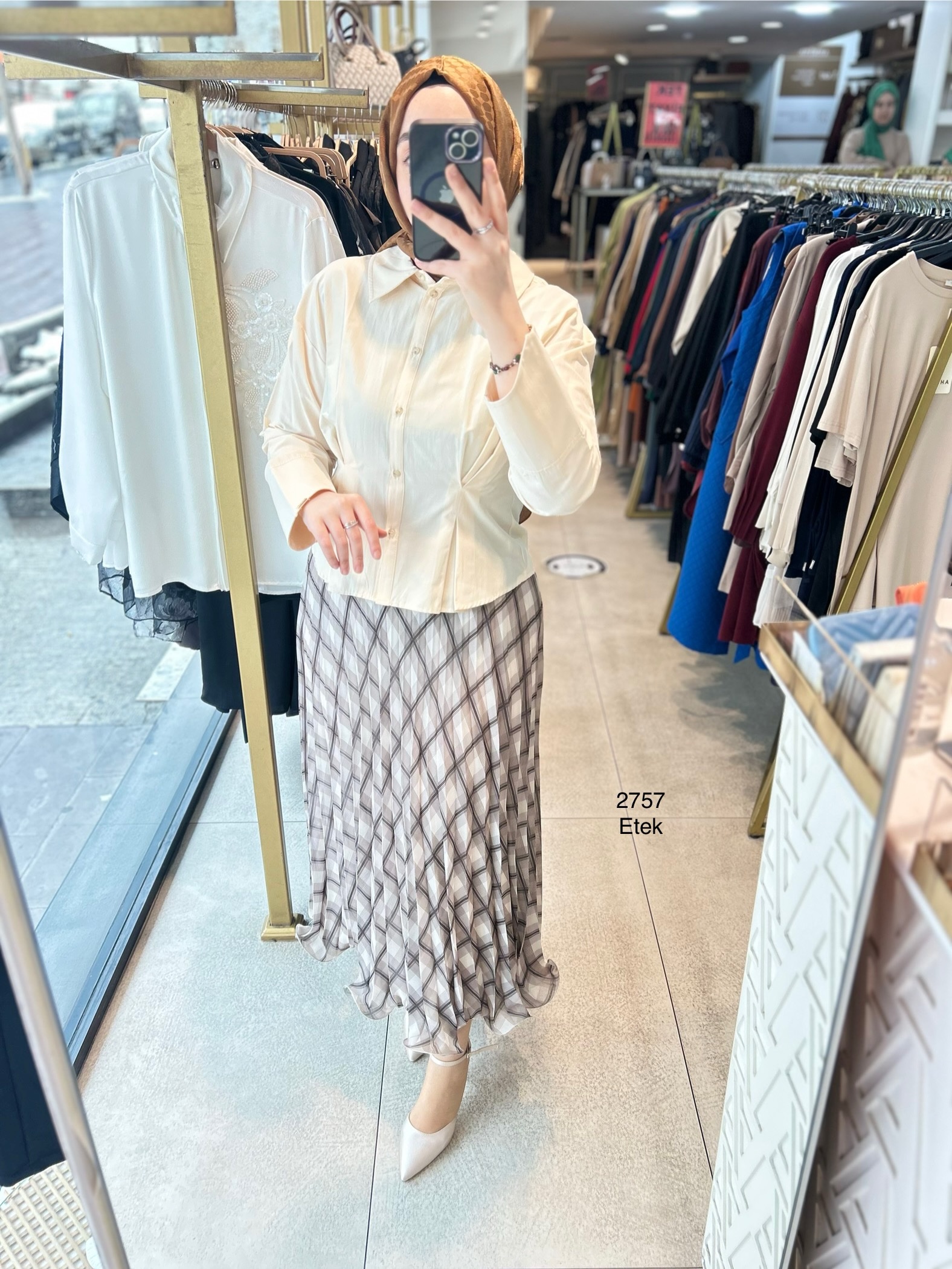 2757 Astarlı Desenli Şifon Etek - Görsel 5