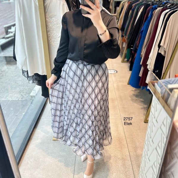 2757 Astarlı Desenli Şifon Etek - Görsel 2