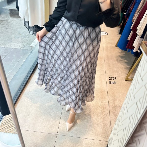 2757 Astarlı Desenli Şifon Etek - Görsel 1