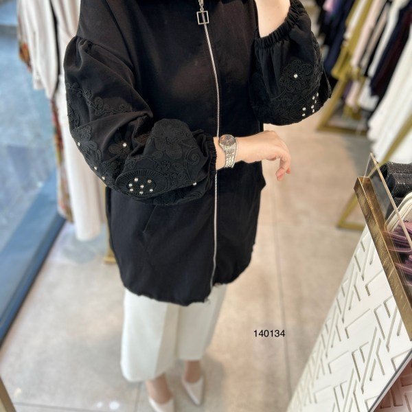 140134 KOLU GÜPÜR DETAYLI TAŞLI FERMUARLI BÜZGÜLÜ KAP - Görsel 3