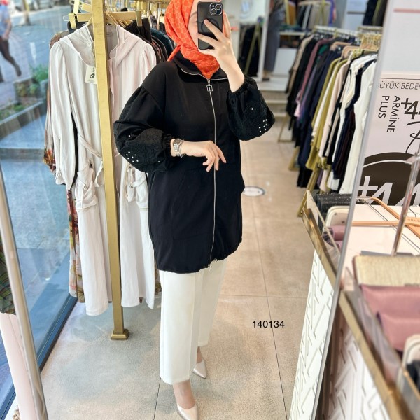 140134 KOLU GÜPÜR DETAYLI TAŞLI FERMUARLI BÜZGÜLÜ KAP - Görsel 13