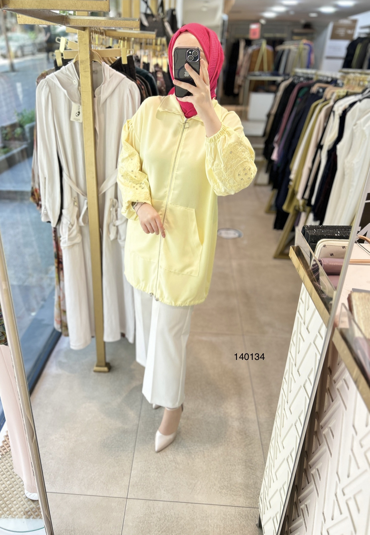 140134 KOLU GÜPÜR DETAYLI TAŞLI FERMUARLI BÜZGÜLÜ KAP - Görsel 11