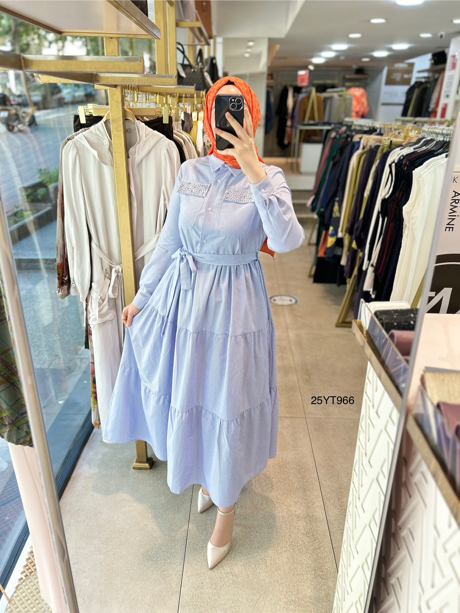 ARMİNE TREND 25YT966 CEP DETAYI TAŞLI GÖMLEK ELBİSE - Görsel 2