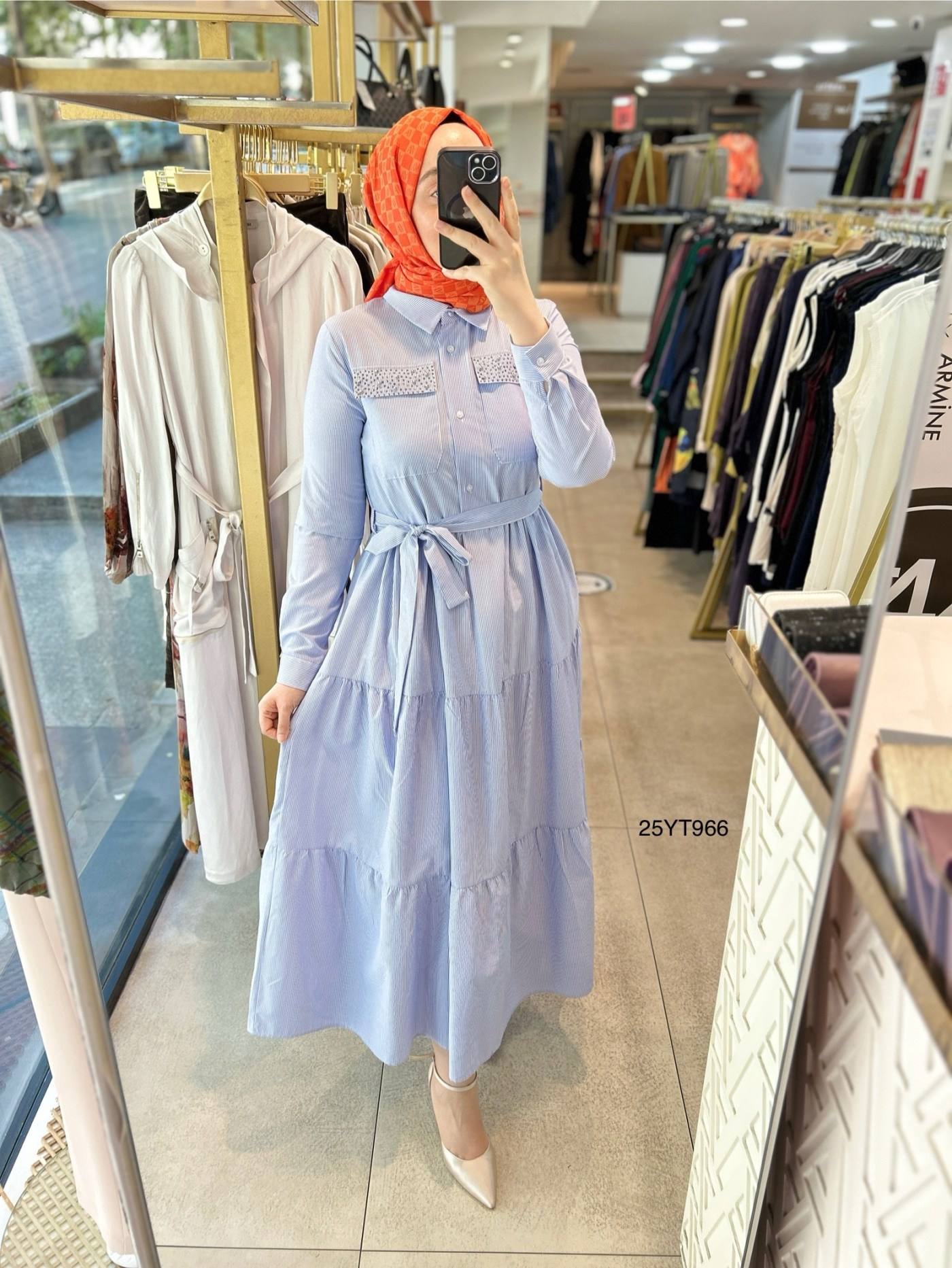 ARMİNE TREND 25YT966 CEP DETAYI TAŞLI GÖMLEK ELBİSE