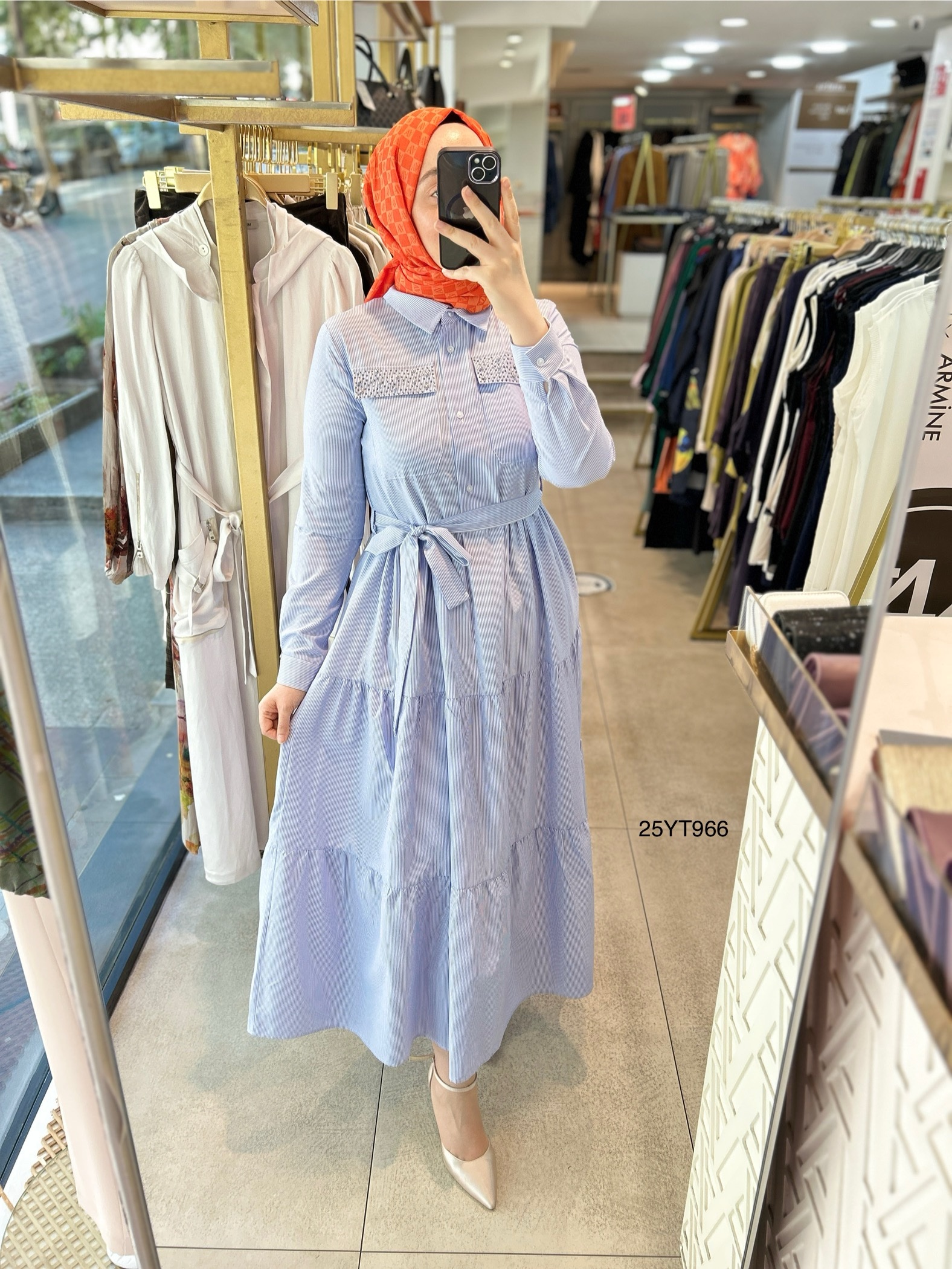 ARMİNE TREND 25YT966 CEP DETAYI TAŞLI GÖMLEK ELBİSE - Görsel 3