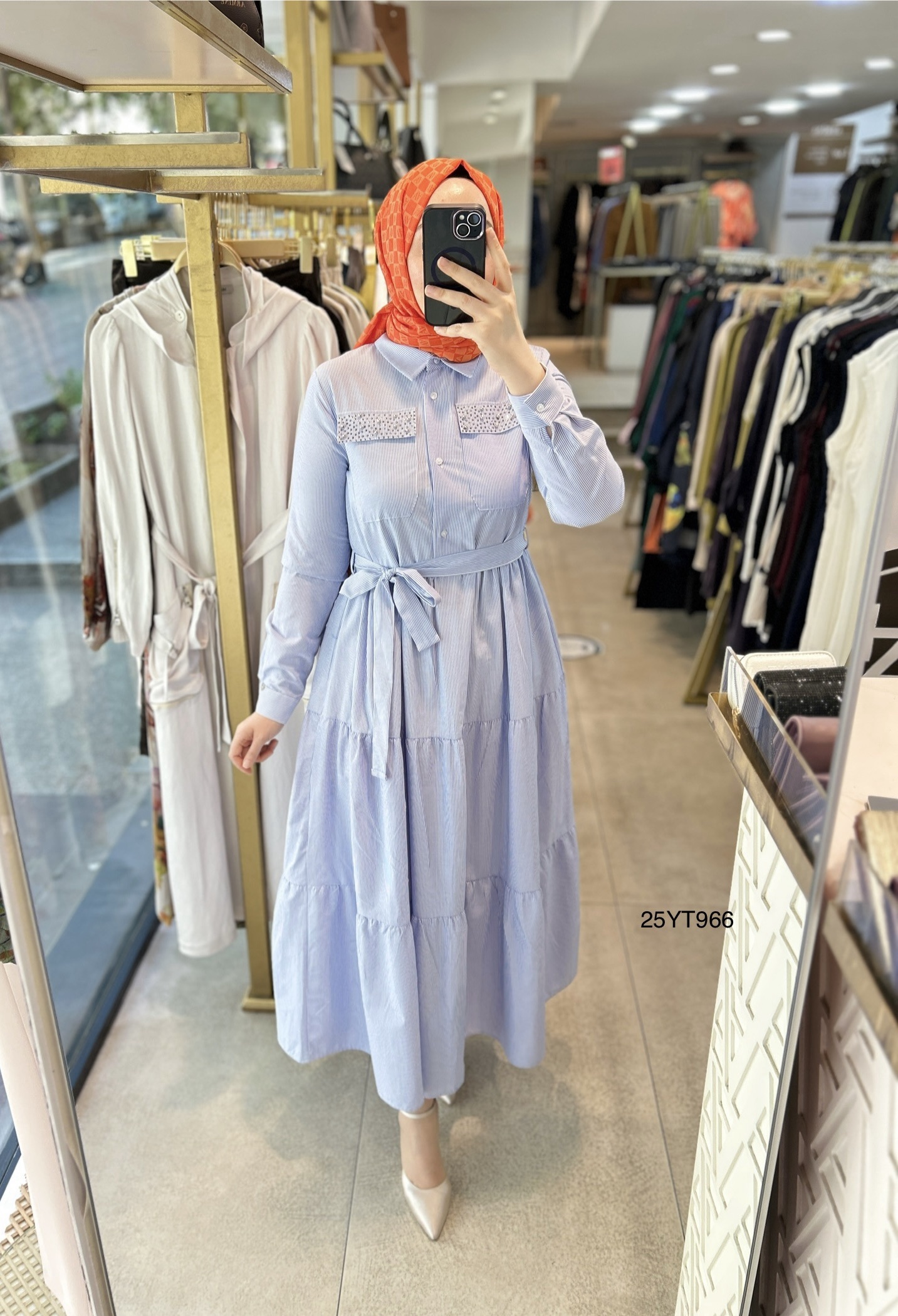 ARMİNE TREND 25YT966 CEP DETAYI TAŞLI GÖMLEK ELBİSE - Görsel 1