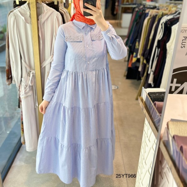 ARMİNE TREND 25YT966 CEP DETAYI TAŞLI GÖMLEK ELBİSE - Görsel 10