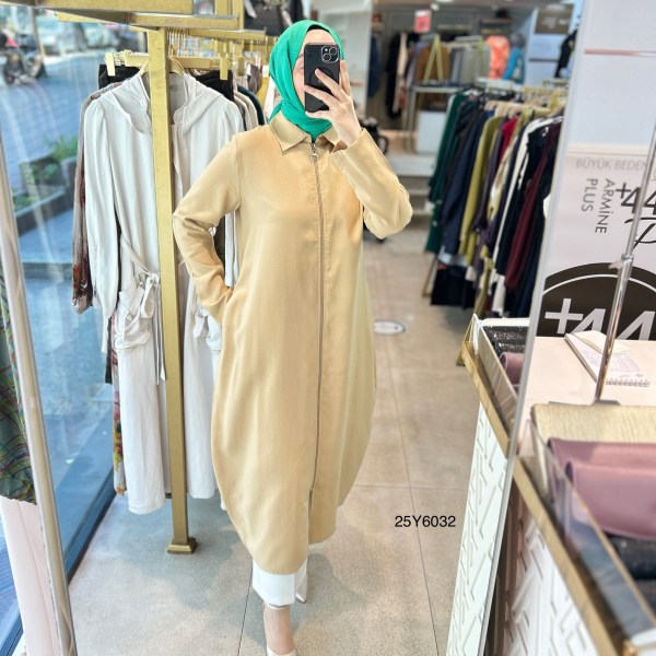 25Y6032 GENİŞ KESİM GÖMLEK YAKA FERMUARLI KAP - Görsel 14