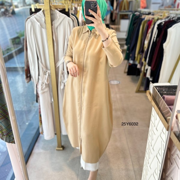 25Y6032 GENİŞ KESİM GÖMLEK YAKA FERMUARLI KAP - Görsel 2