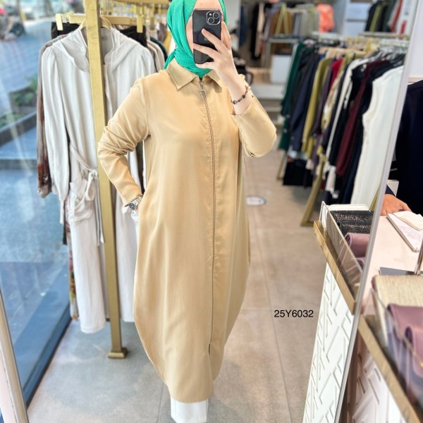 25Y6032 GENİŞ KESİM GÖMLEK YAKA FERMUARLI KAP - Görsel 4