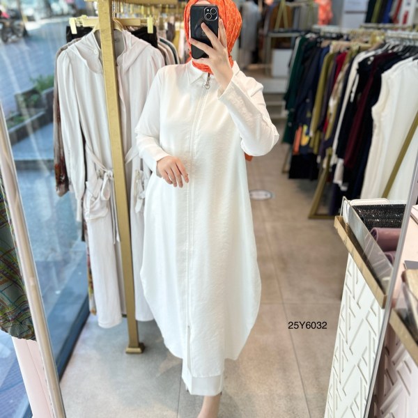 25Y6032 GENİŞ KESİM GÖMLEK YAKA FERMUARLI KAP - Görsel 7