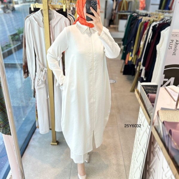 25Y6032 GENİŞ KESİM GÖMLEK YAKA FERMUARLI KAP - Görsel 8