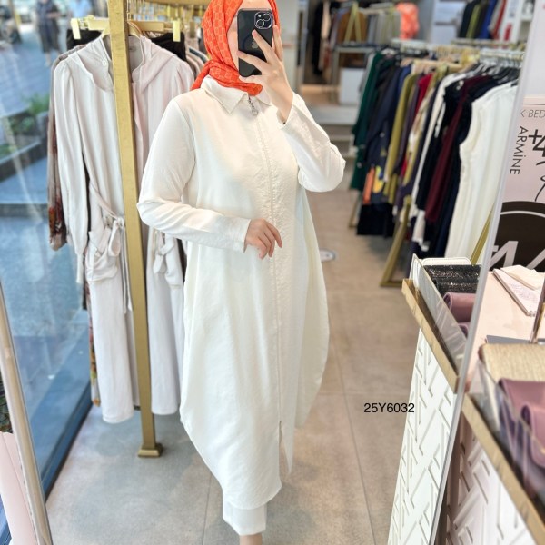 25Y6032 GENİŞ KESİM GÖMLEK YAKA FERMUARLI KAP - Görsel 11
