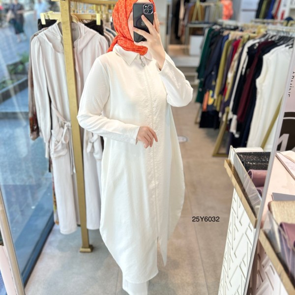 25Y6032 GENİŞ KESİM GÖMLEK YAKA FERMUARLI KAP - Görsel 9