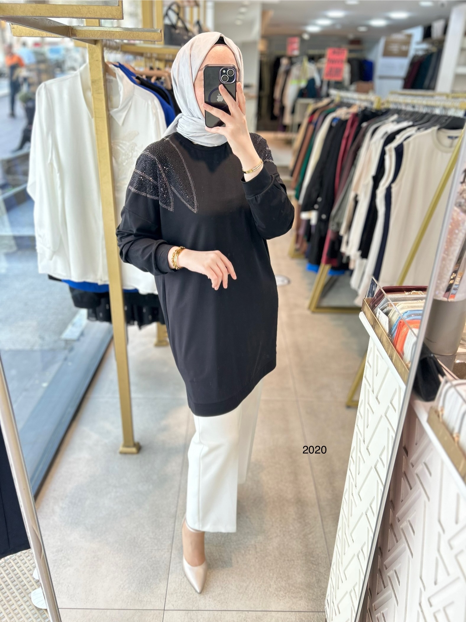 2020 OMUZLARI TAŞ DETAYLI BAMBU KUMAŞ TUNİK - Görsel 18