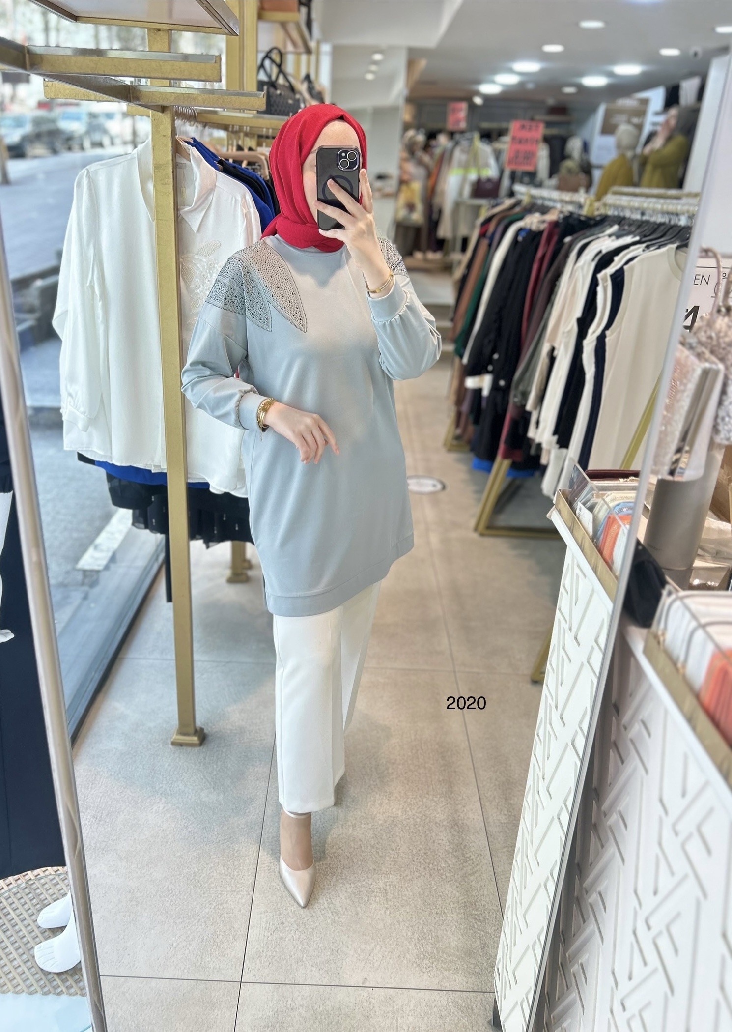 2020 OMUZLARI TAŞ DETAYLI BAMBU KUMAŞ TUNİK - Görsel 19