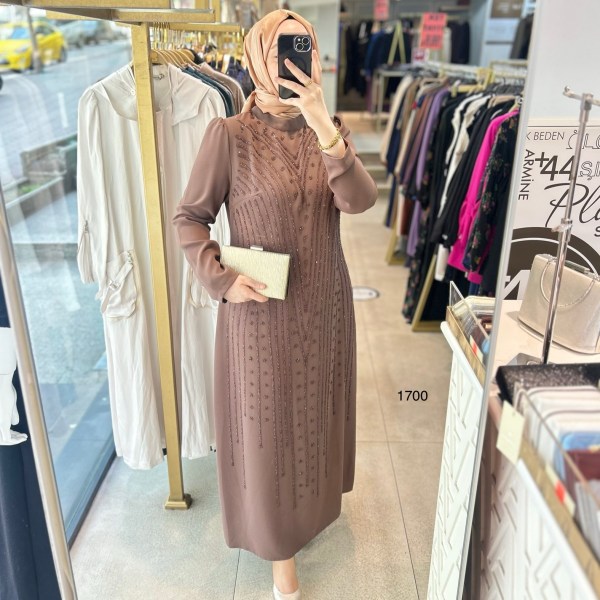 1700 ÖNÜ TAŞ DETAYLI ELBİSE - Görsel 1