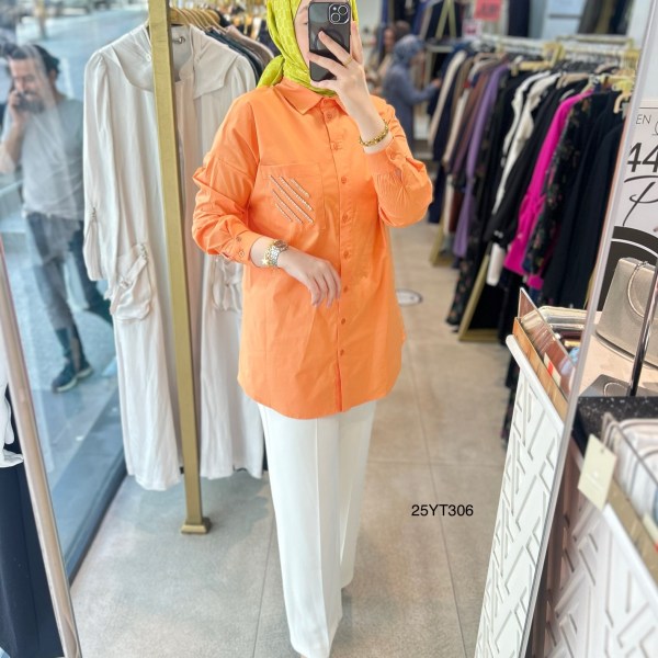 ARMİNE TREND Gömlek Yaka Taş Detaylı Tunik 25YT306 - Görsel 2