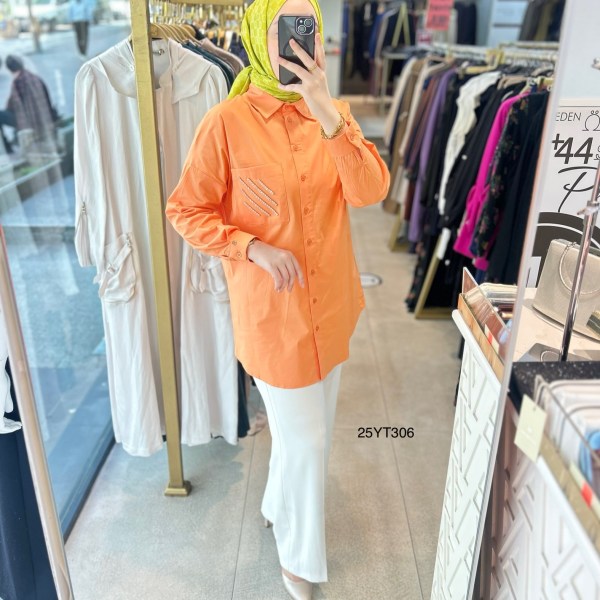 ARMİNE TREND Gömlek Yaka Taş Detaylı Tunik 25YT306 - Görsel 1