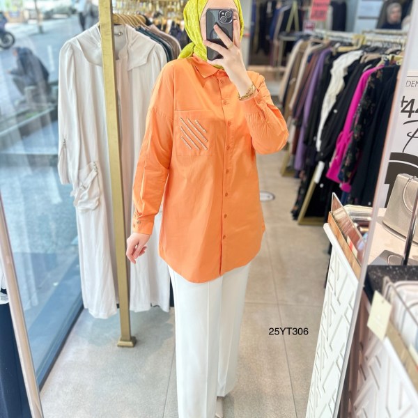 ARMİNE TREND Gömlek Yaka Taş Detaylı Tunik 25YT306 - Görsel 3