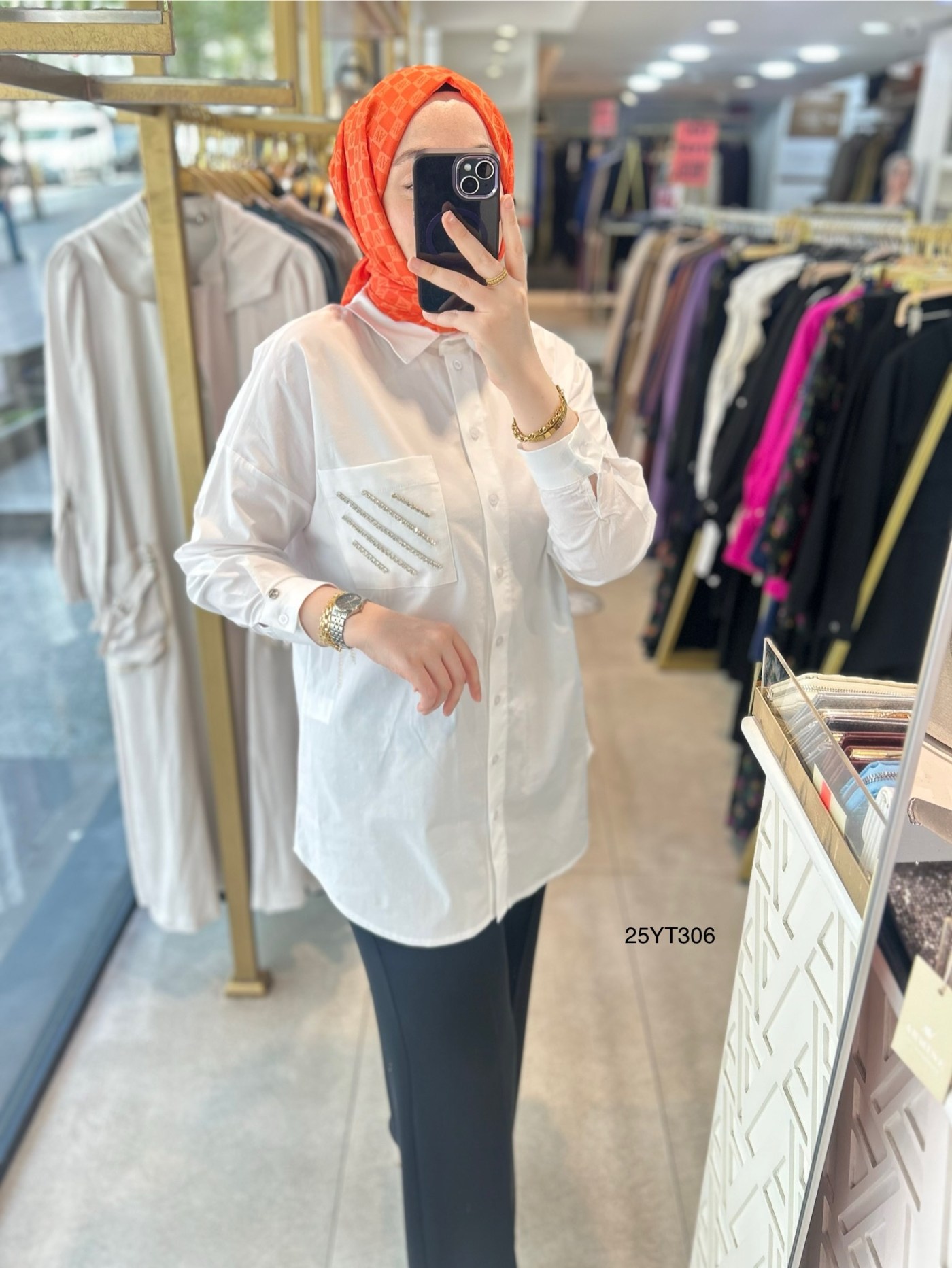 ARMİNE TREND Gömlek Yaka Taş Detaylı Tunik 25YT306