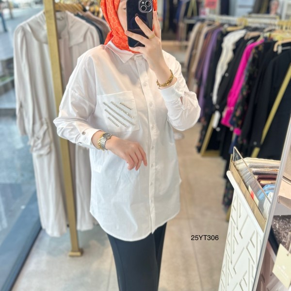 ARMİNE TREND Gömlek Yaka Taş Detaylı Tunik 25YT306 - Görsel 9