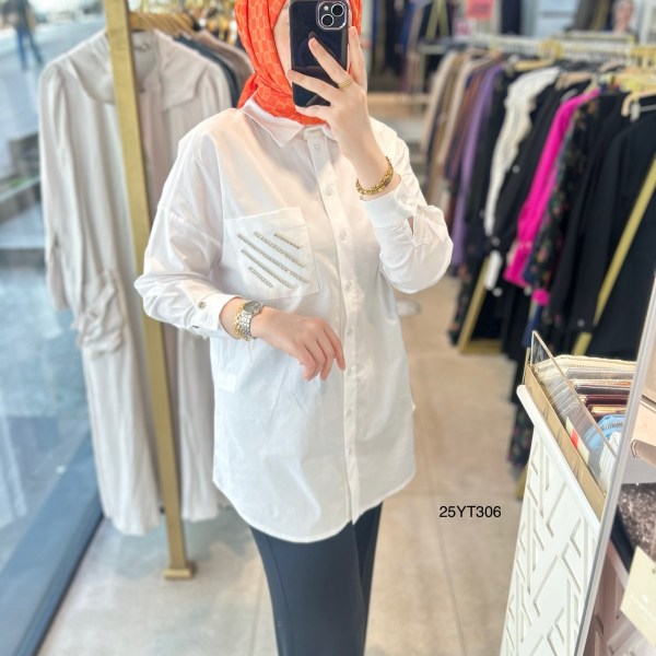 ARMİNE TREND Gömlek Yaka Taş Detaylı Tunik 25YT306 - Görsel 11