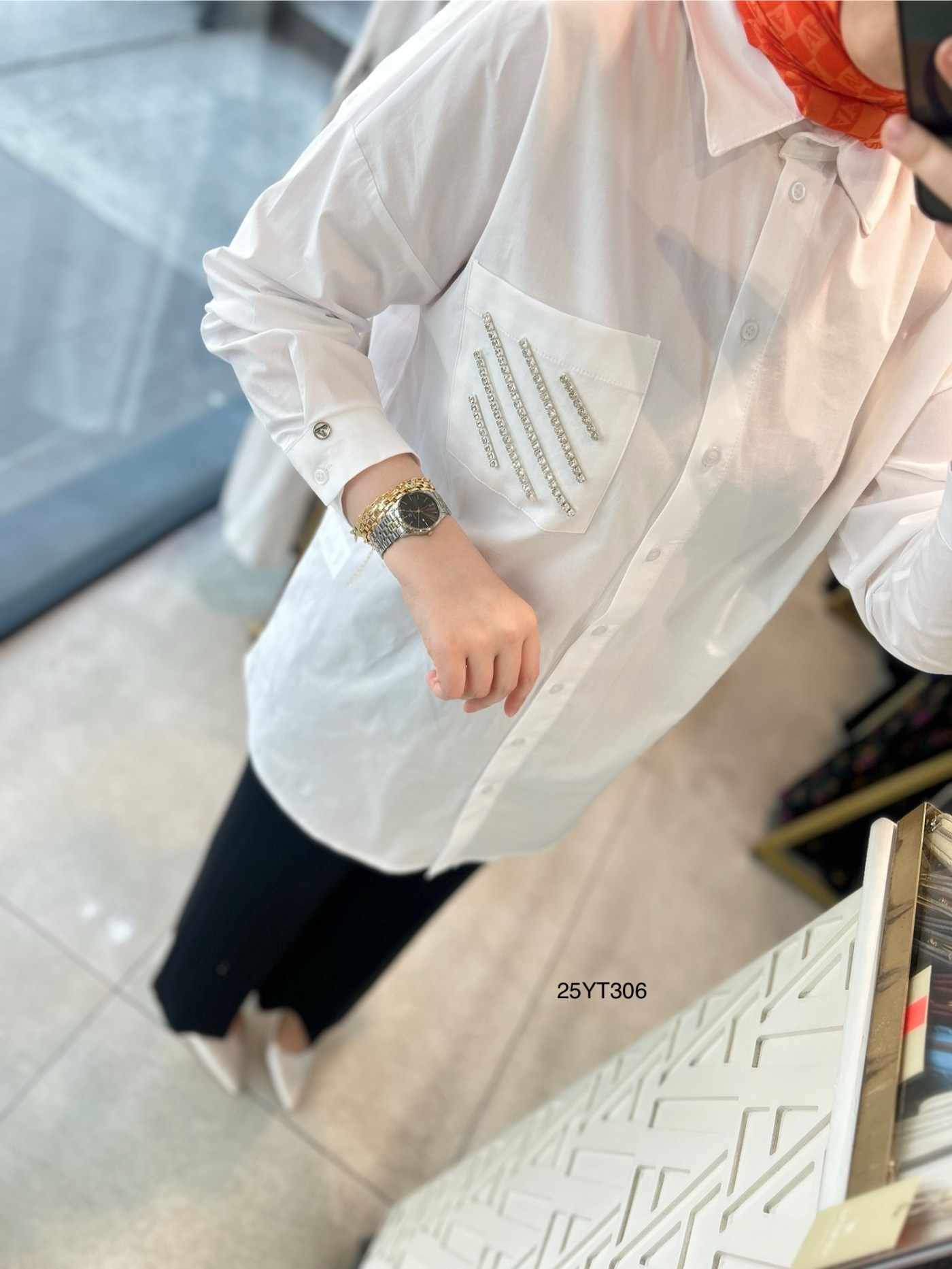 ARMİNE TREND Gömlek Yaka Taş Detaylı Tunik 25YT306