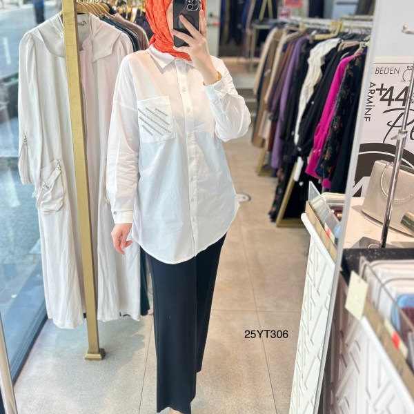 ARMİNE TREND Gömlek Yaka Taş Detaylı Tunik 25YT306 - Görsel 7