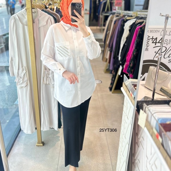 ARMİNE TREND Gömlek Yaka Taş Detaylı Tunik 25YT306 - Görsel 4