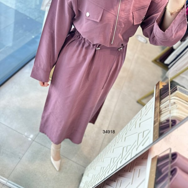 34918 Cep Kapaklı Belden Büzgülü Elbise - Görsel 4