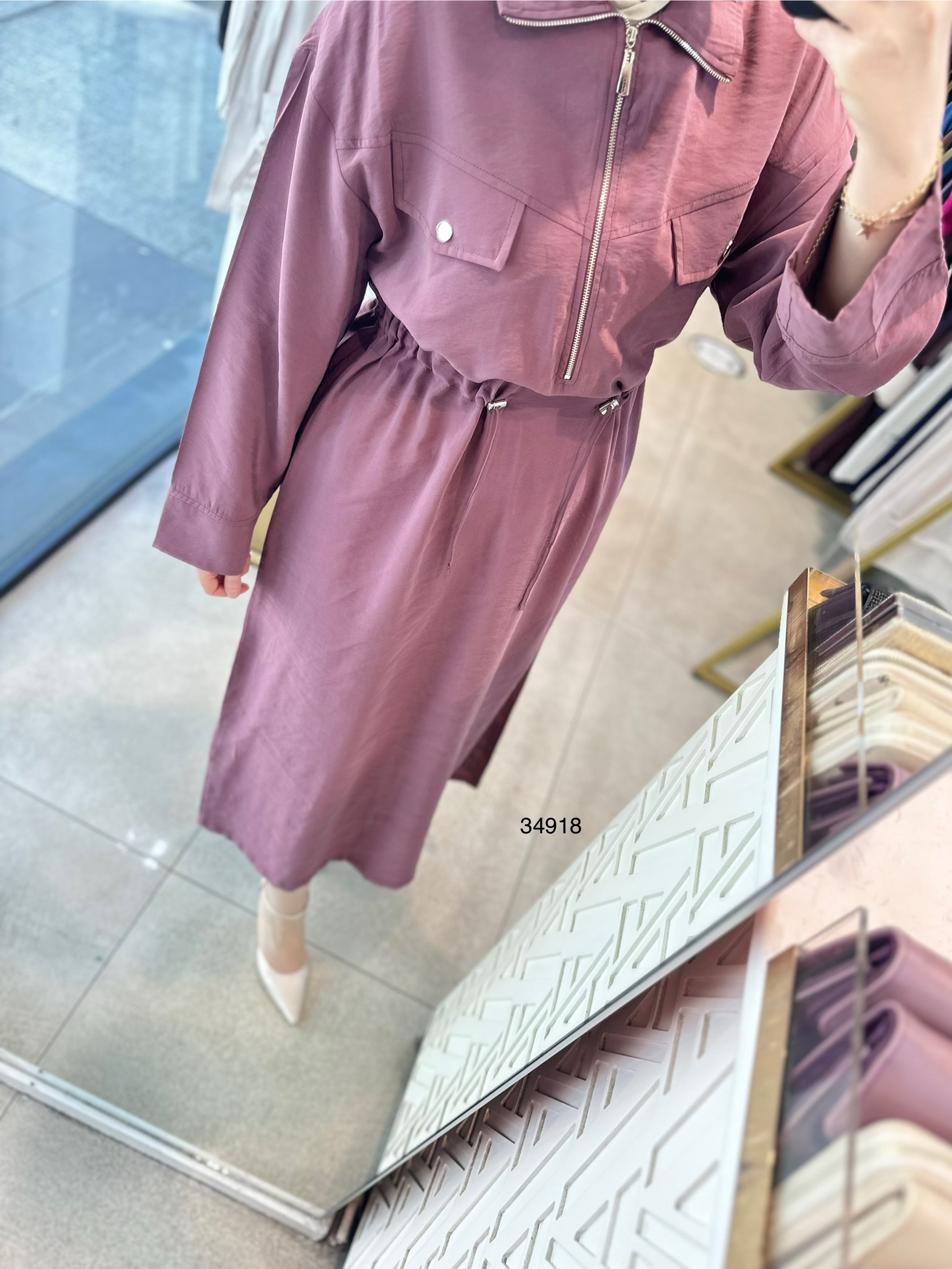 34918 Cep Kapaklı Belden Büzgülü Elbise - Görsel 4