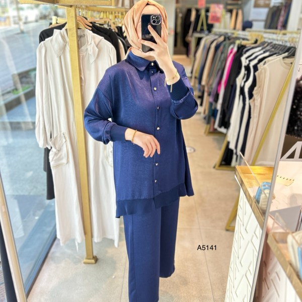 A5141 RİBANA DETAYLI PANTOLONLU TAKIM - Görsel 2