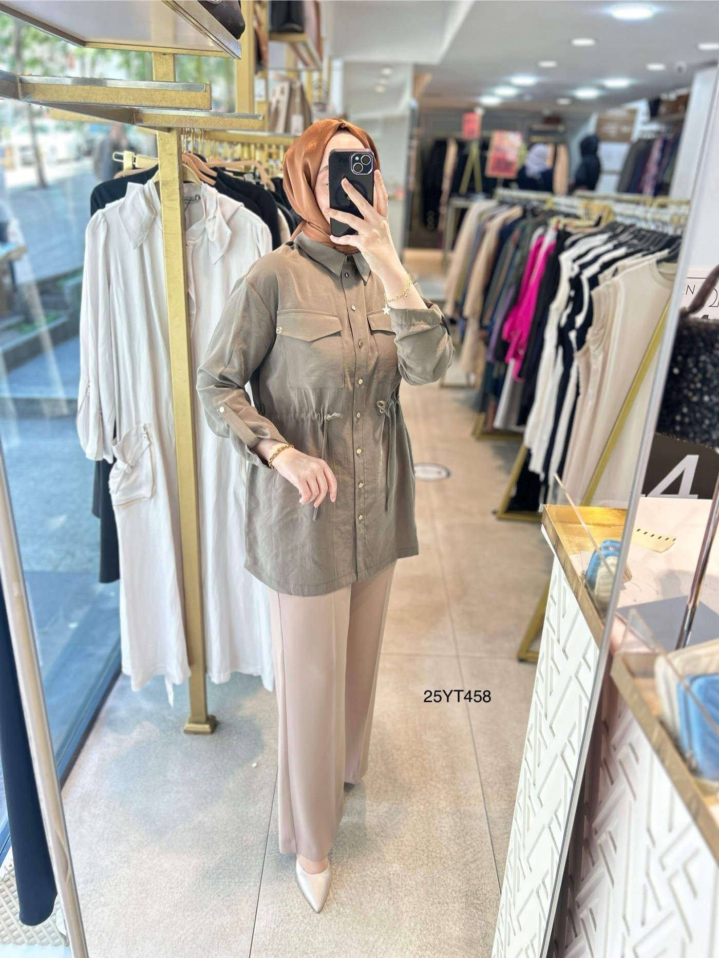 ARMİNE TREND Beli Lastikli Düğmeli Gömlek Yaka Tunik 25YT458