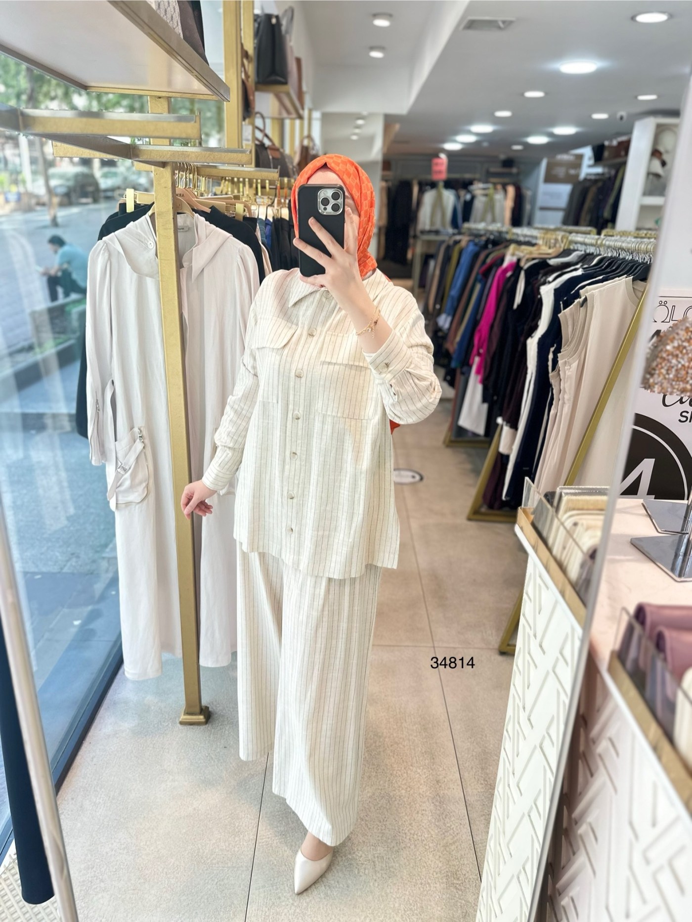 34814 ÇİZGİLİ KETEN TAKIM