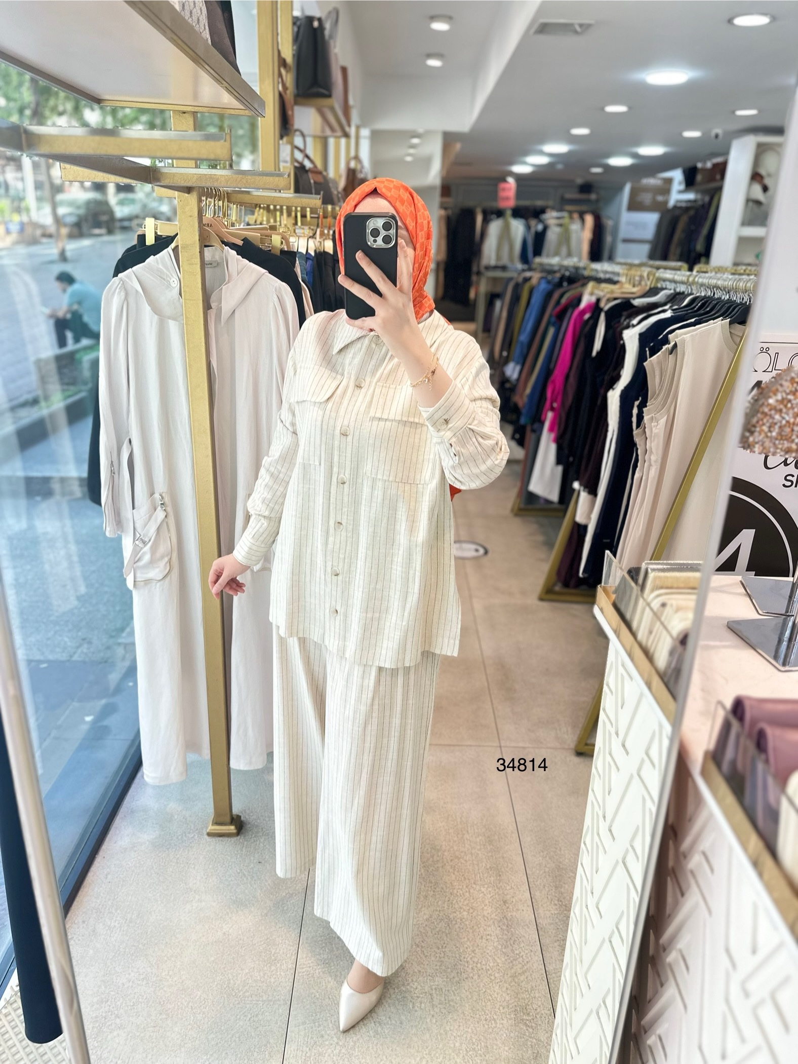 34814 ÇİZGİLİ KETEN TAKIM - Görsel 1