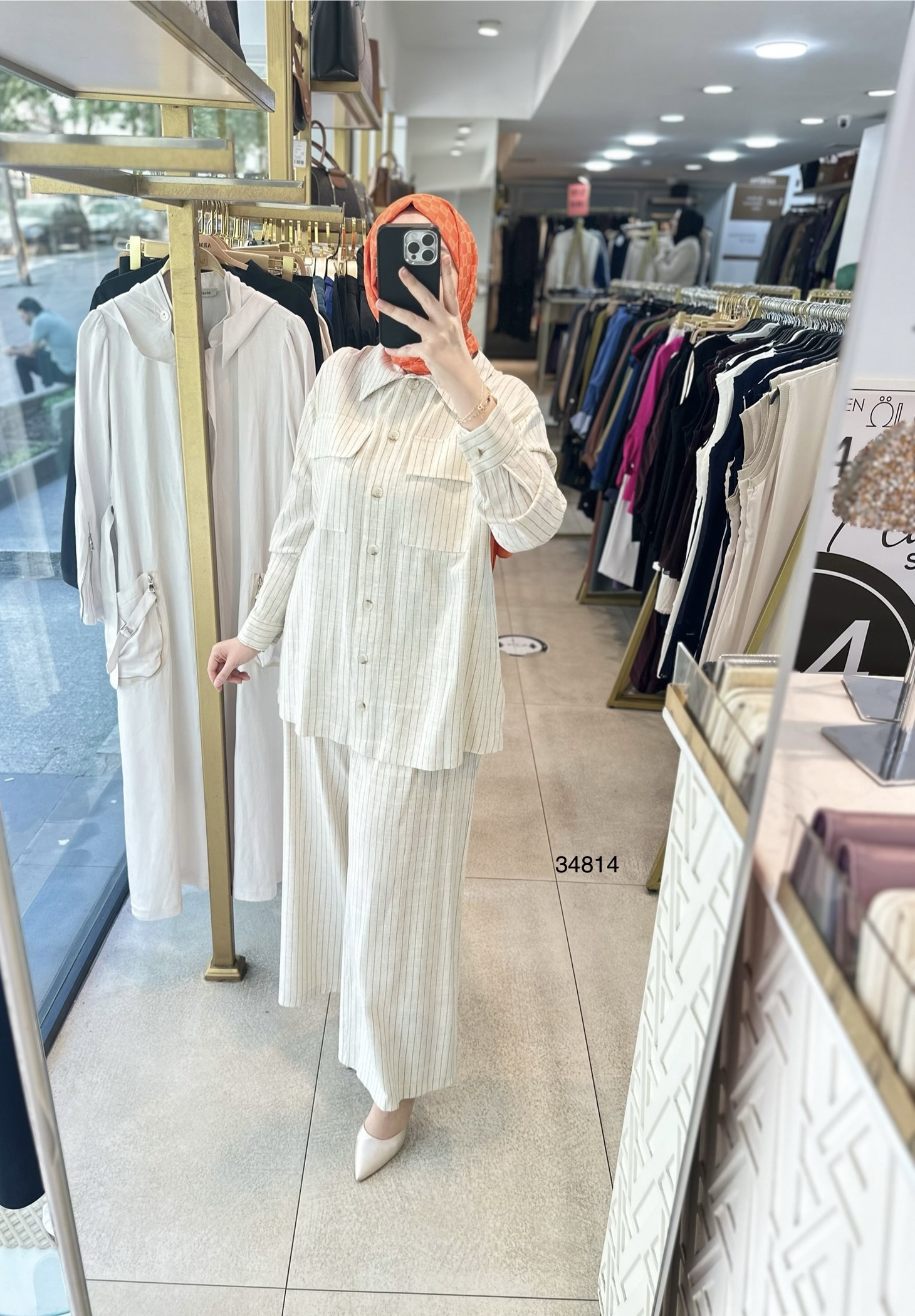 34814 ÇİZGİLİ KETEN TAKIM - Görsel 2