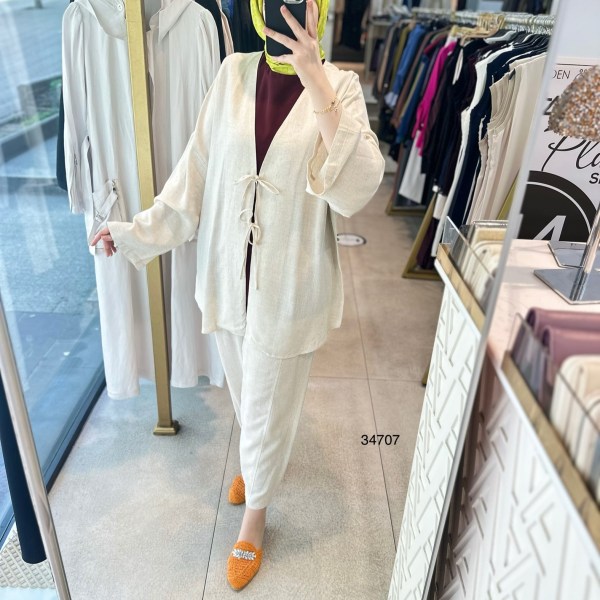 34707 KETEN KİMONO TAKIM - Görsel 2