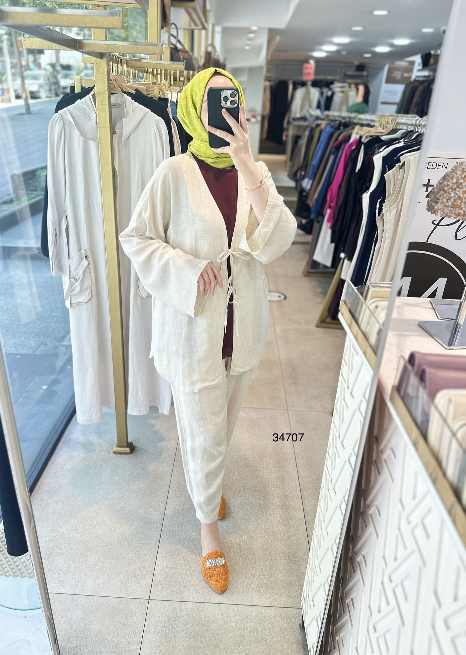 34707 KETEN KİMONO TAKIM - Görsel 1