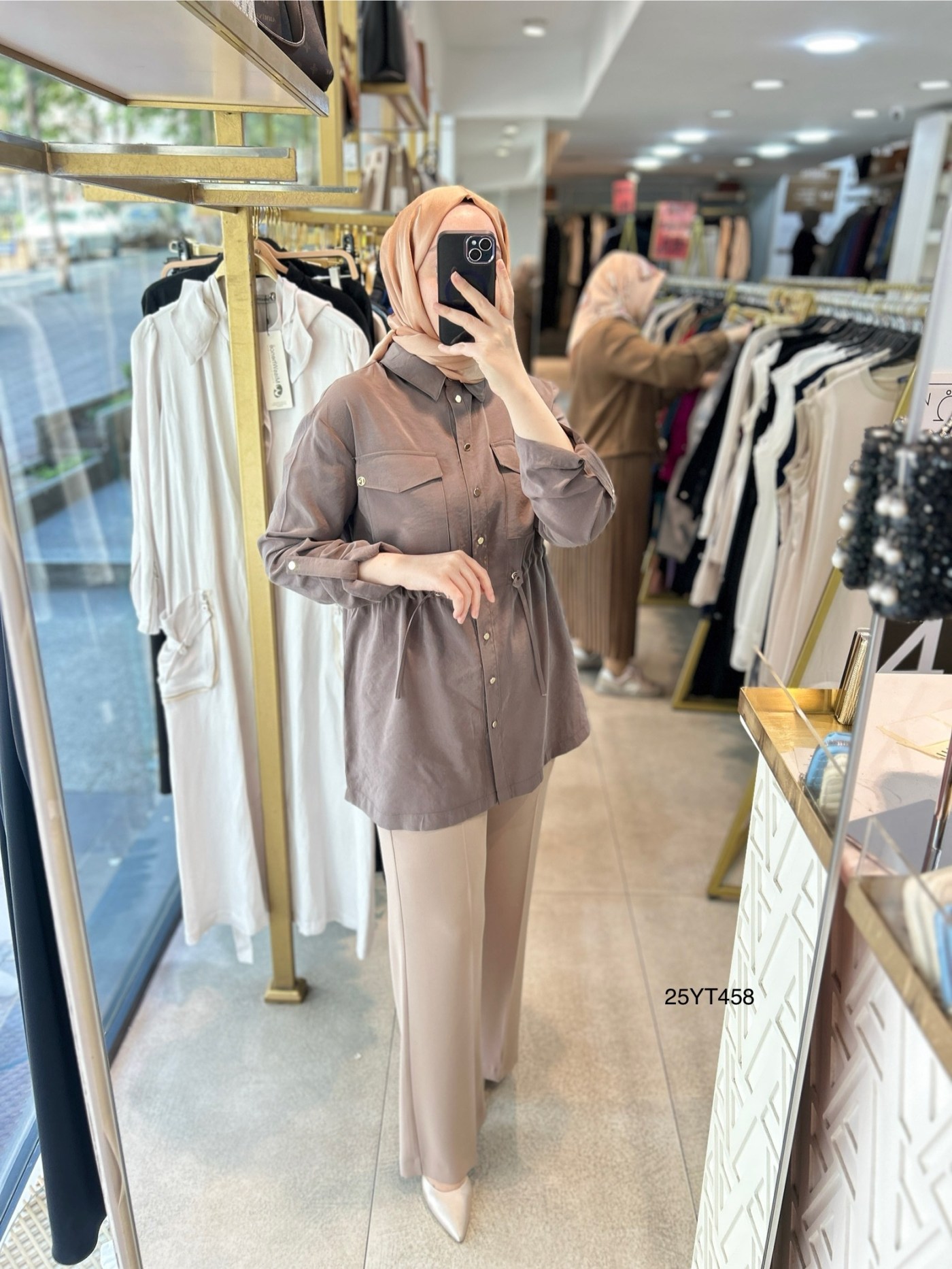 ARMİNE TREND Beli Lastikli Düğmeli Gömlek Yaka Tunik 25YT458