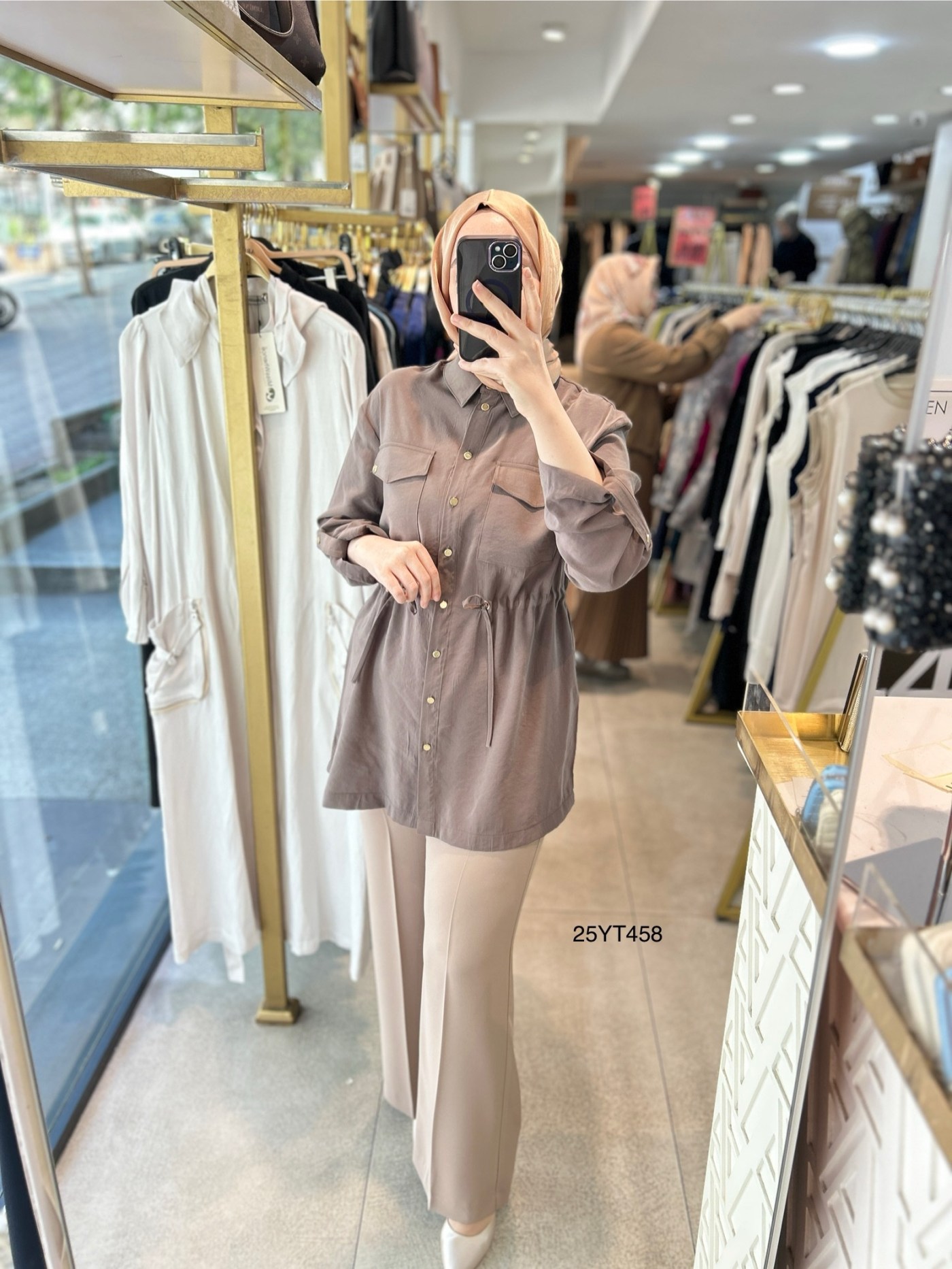 ARMİNE TREND Beli Lastikli Düğmeli Gömlek Yaka Tunik 25YT458