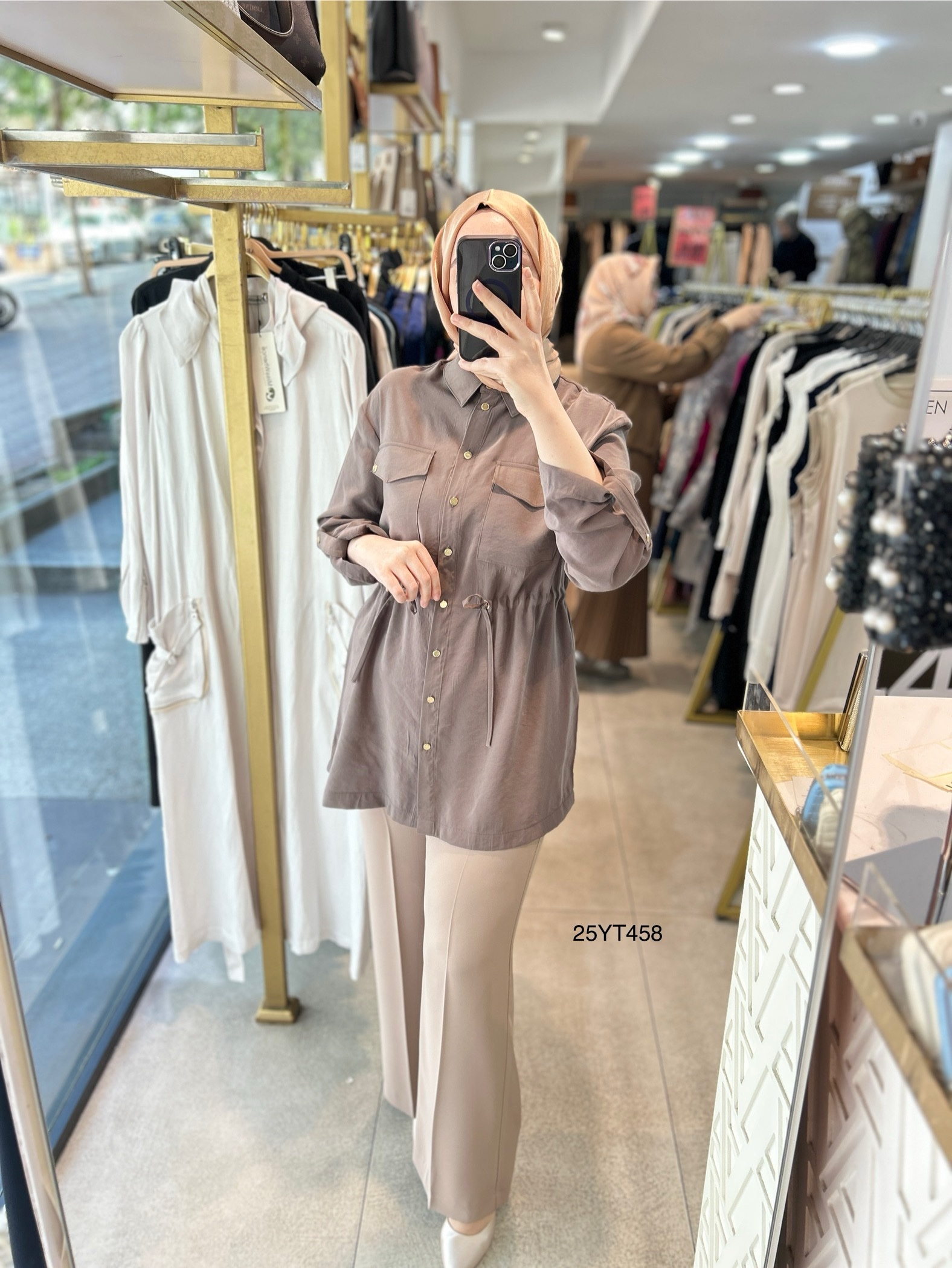 ARMİNE TREND Beli Lastikli Düğmeli Gömlek Yaka Tunik  25YT458 - Görsel 11