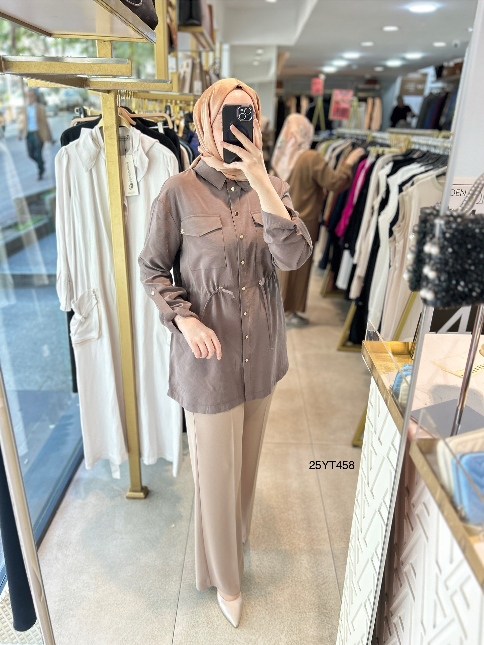 ARMİNE TREND Beli Lastikli Düğmeli Gömlek Yaka Tunik  25YT458 - Görsel 10