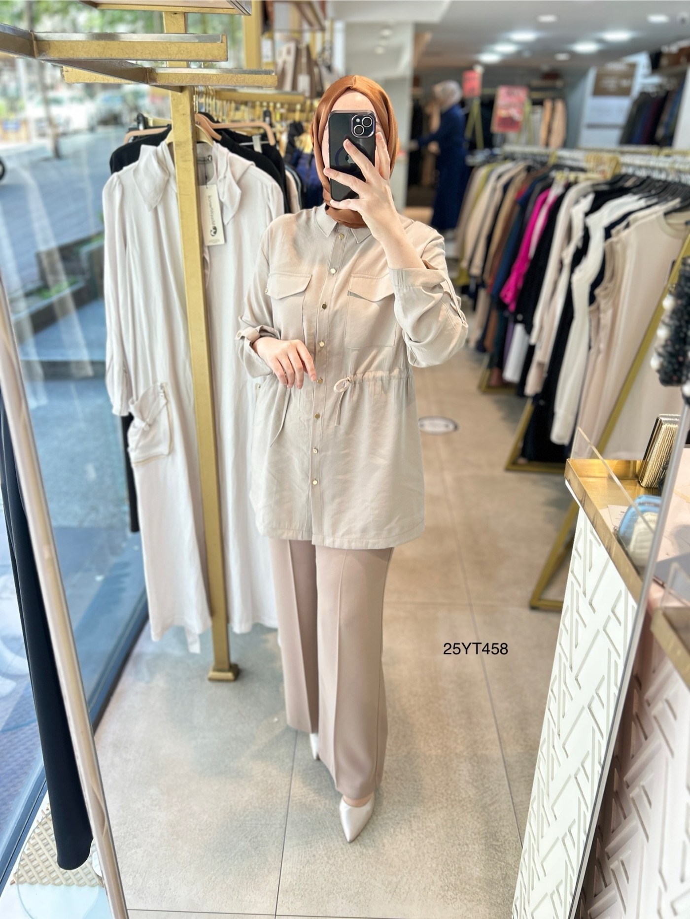 ARMİNE TREND Beli Lastikli Düğmeli Gömlek Yaka Tunik 25YT458