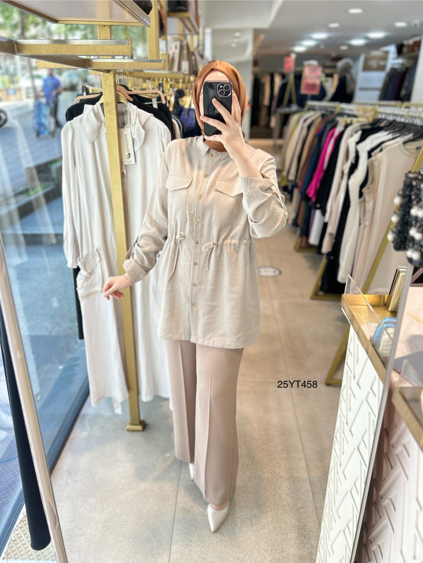 ARMİNE TREND Beli Lastikli Düğmeli Gömlek Yaka Tunik  25YT458