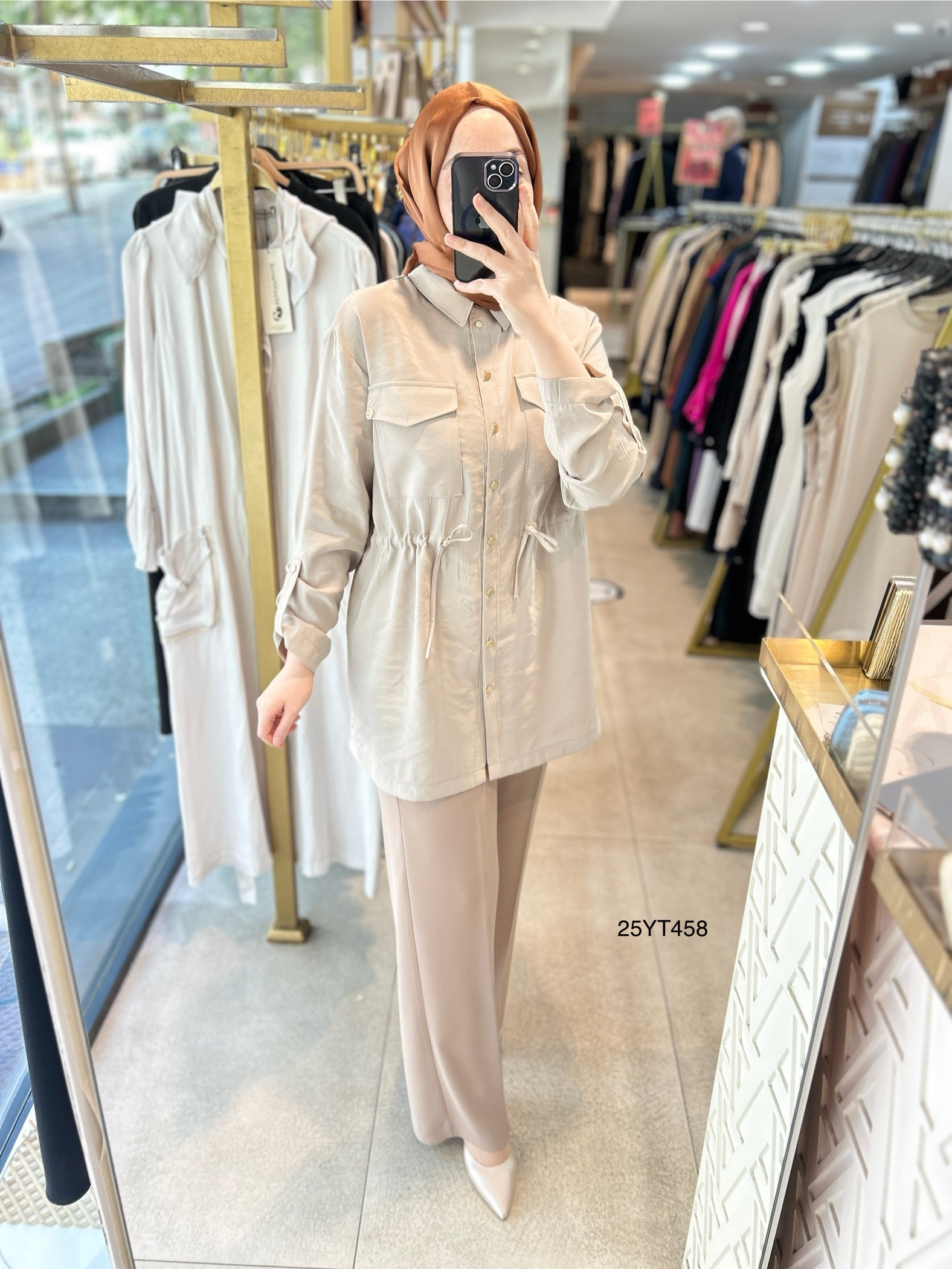 ARMİNE TREND Beli Lastikli Düğmeli Gömlek Yaka Tunik  25YT458 - Görsel 20