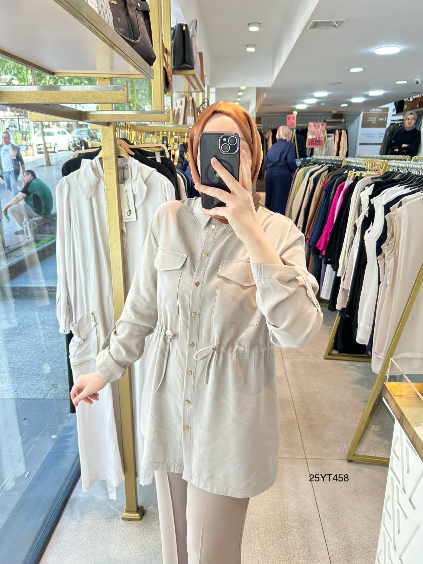 ARMİNE TREND Beli Lastikli Düğmeli Gömlek Yaka Tunik 25YT458