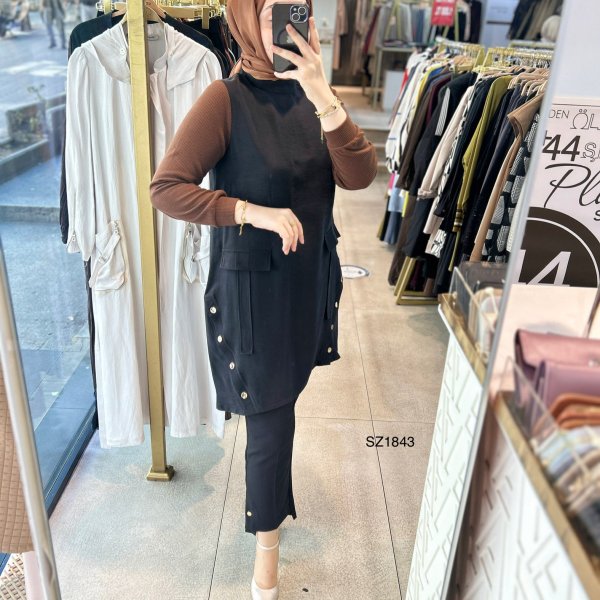 Selma Zaferoğlu SZ1843 Kol Garnili Çıt Detaylı Tunik - Görsel 11